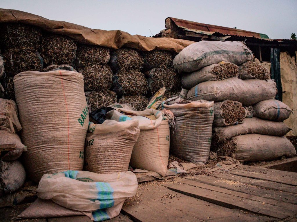 Sacks of agricultural commodities stacked for supply and distribution in Nigeria